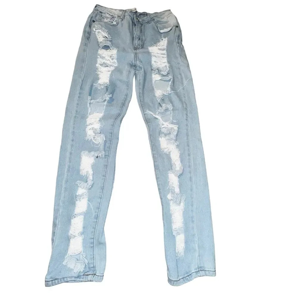 Denim Blvd Los Angeles size 5 Light Blue‎ Jeans Destroyed Distressed Grunge